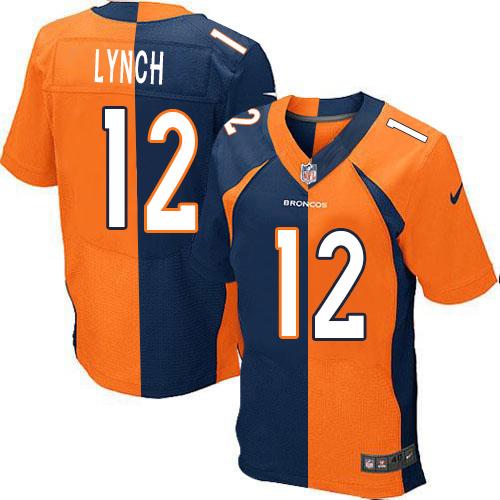 Nike Broncos #12 Paxton Lynch Orange/Navy Blue Men's Stitched NFL Elite Split Jersey - Click Image to Close